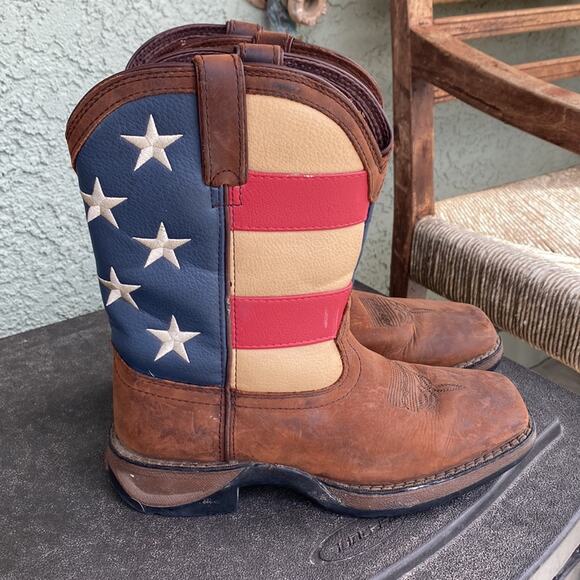Durango Patriotic Wellington Square Toe Boots youth leather size 4 American flag - Picture 4 of 8